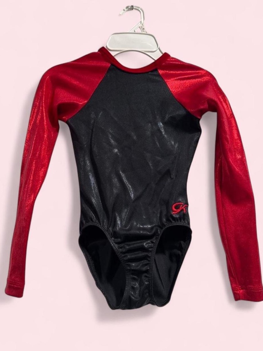 Black and Red GK Elite Long Sleeve Glitter Gymnastics Leotard